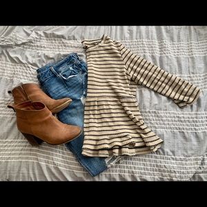 Anthropologie Cream and Navy Striped Peplum Top
